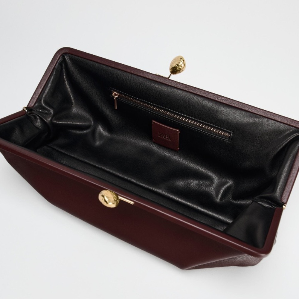 NWT Zara Metal Trim Leather Clutch - Picture 5 of 14